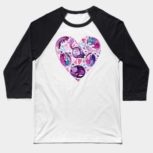 cats shaped heart watercolor hand drawn Baseball T-Shirt